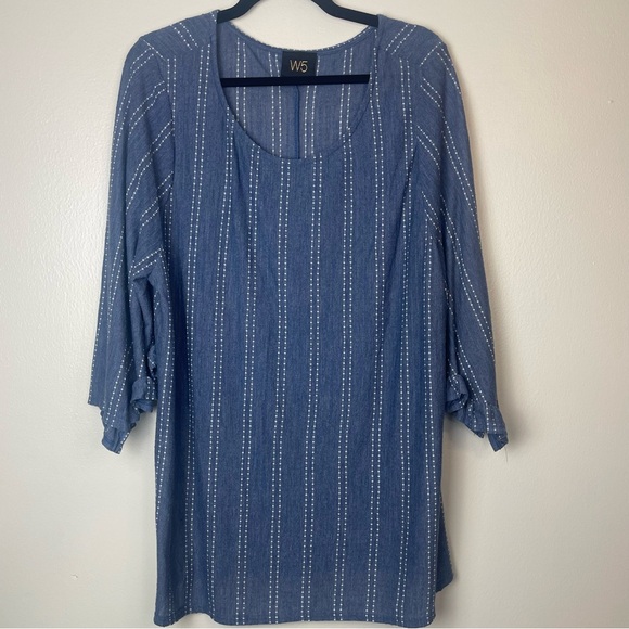 Anthropologie Tops - Anthropologie W5 blue and white striped blouse with ruffle sleeves